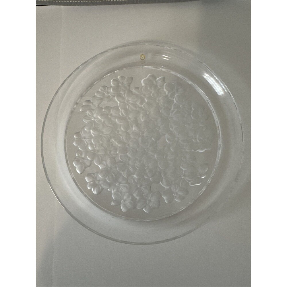 Vintage Sasaki Crystal Etched Floral Serving Tray 12 Inches